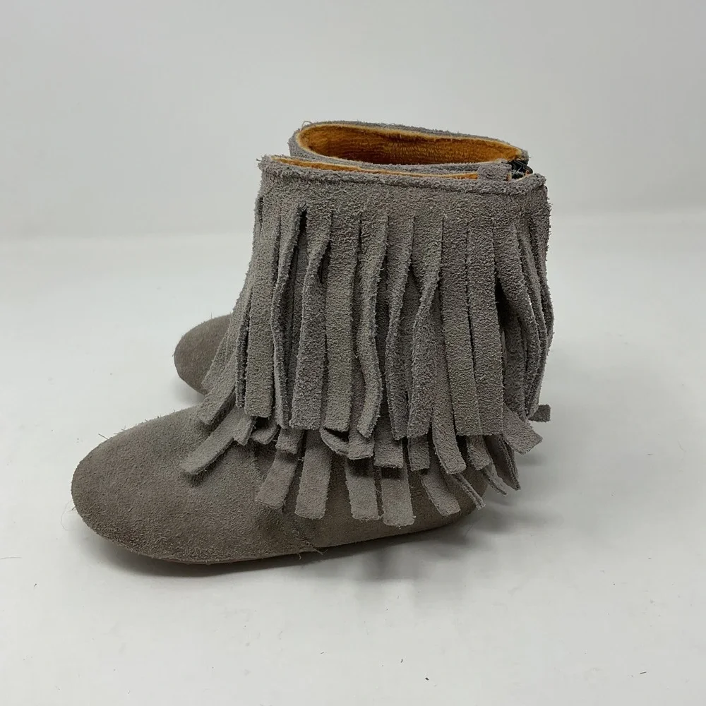 Monkey Feet Kids Gray Suede Fringe Ankle Boots Size 18-24 Months Boho Zipper